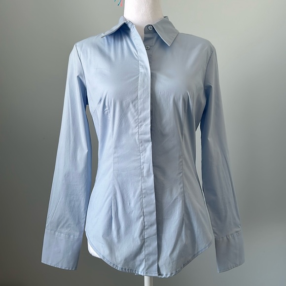 MANGO Fitted Cotton Shirt Sky Blue NWT - Picture 3 of 10